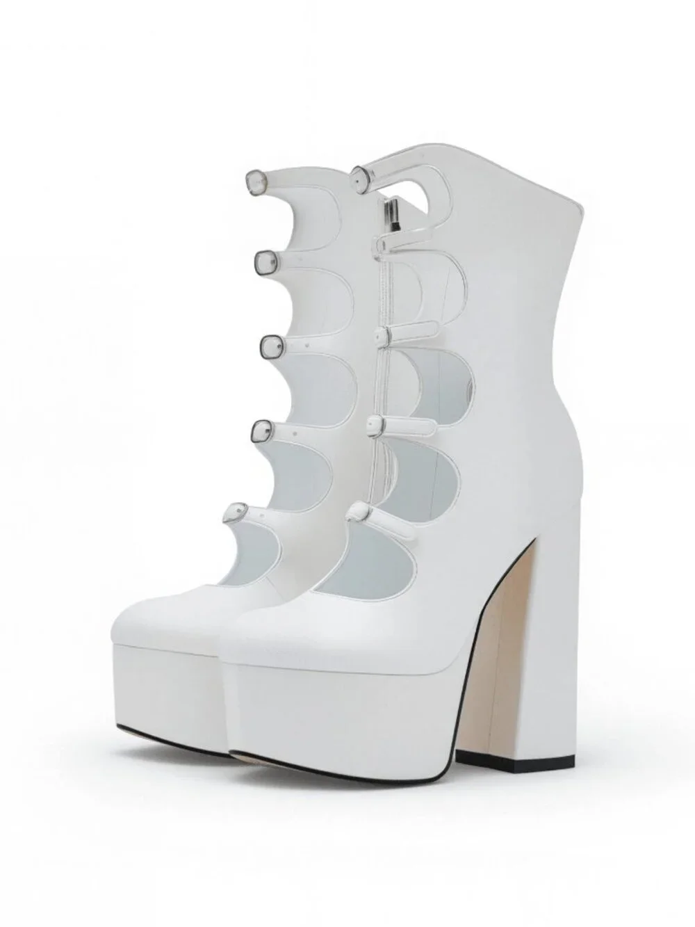 Glamorous Women's Round Toe Cut-Out Platform Chunky Heel Buckle Straps Ankle Boo